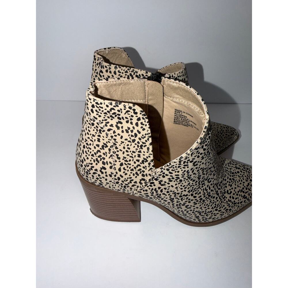 Serra Ankle Booties 7 Cream Black Speckled Animal Print Pointed Toe Block Heel - Picture 2 of 11
